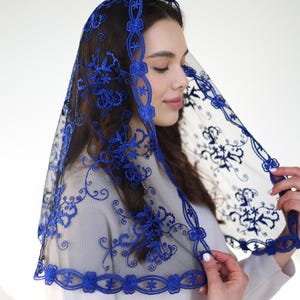 Latin mass veil, Chapel veil, Infinity veil, Catholic Mantilla, Blue Chapel Veil Mantilla, Blue church veil, 006