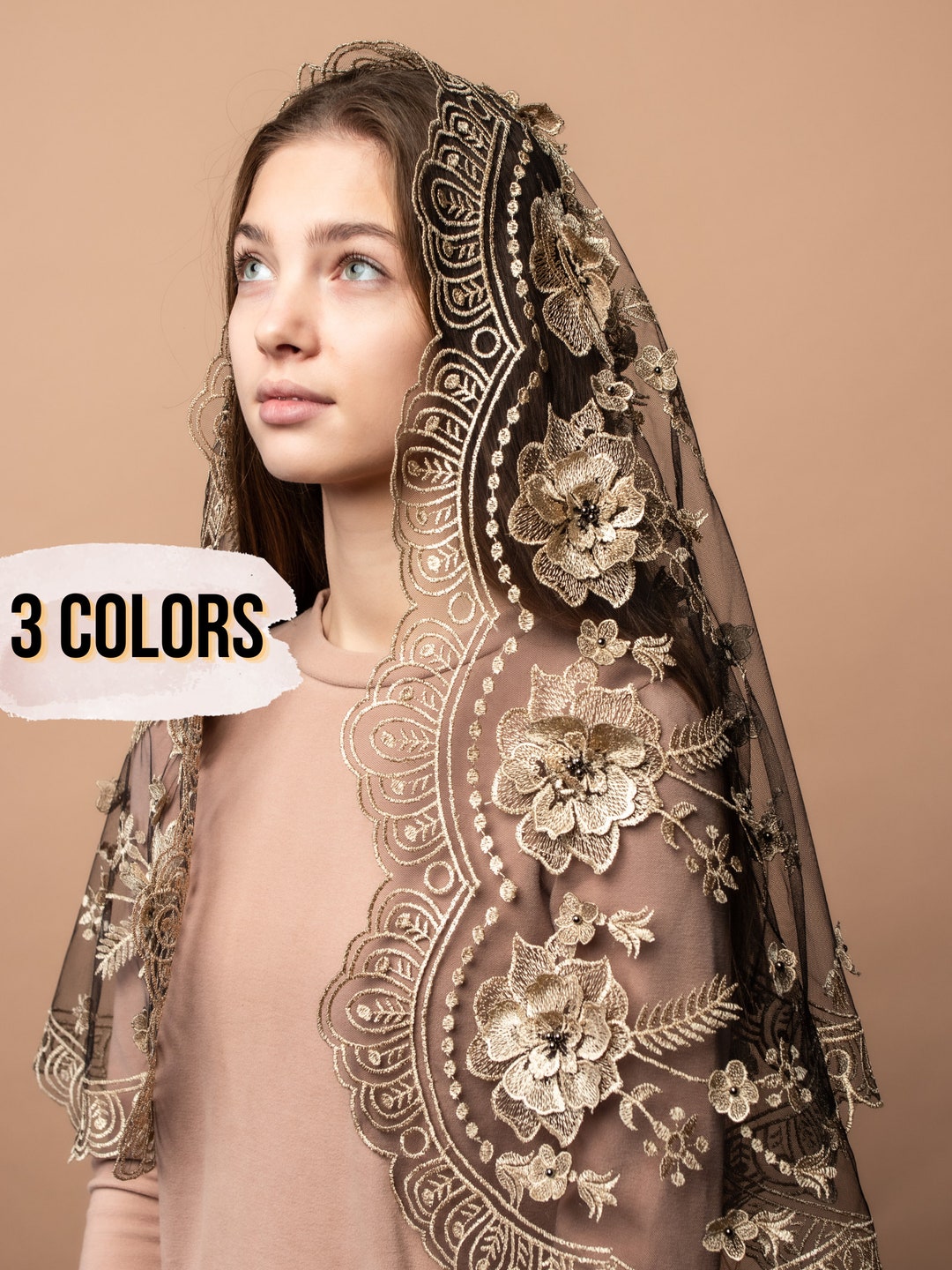 3D Cathedral Veil, Cathedral Veil Lace, Chapel Veil for Mass, Our Lady