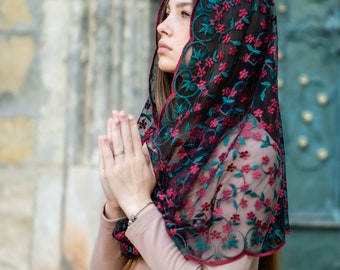 Lace Mantilla Infinity Veil Beautiful Floral Design Head Covering For