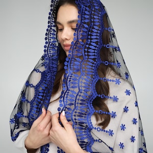 NEW!! Blue Mass veil, Infinity veil Mantilla, Faith Head Coverings Holy, Chapel Veils
