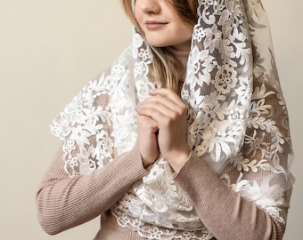 Catholic head covering veil for church, Latin Mass Mantilla, Infinity chapel veil,  Catholic lace mantilla