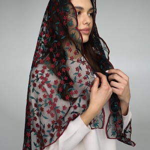 Extra Long chapel veil, long lace Mantilla, Chapel lace scarf, Catholic head covering veil