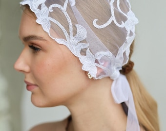 White Floral Lace Headband, Bridal Headband with Flowers, Wedding Hair Accessory