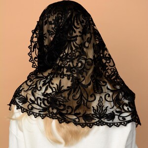Black lace mantilla, church veil cap, lace head covering veil, Trinity Veil , Catholic Veil ,Church Veil ,Mass Veil image 8