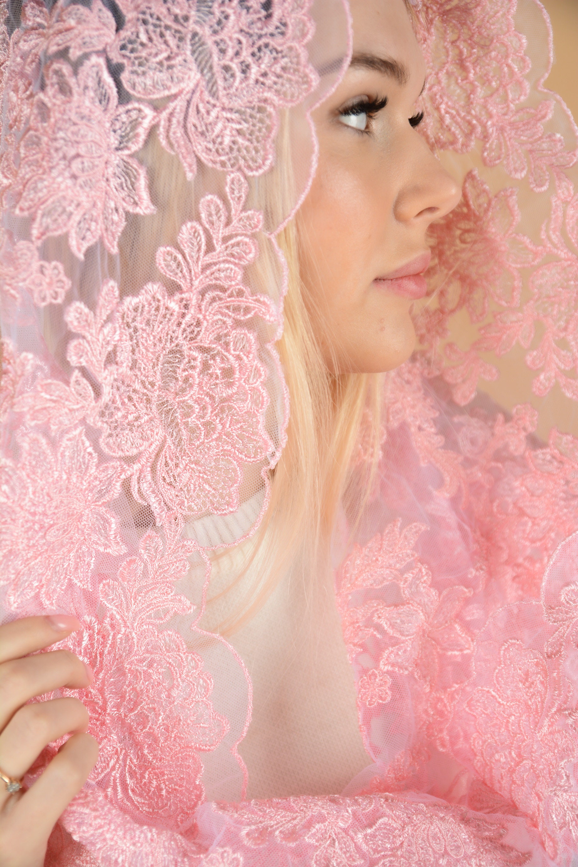 NEW!! Infinity Pink Chapel Veil, Catholic Lace Mantilla, Catholic