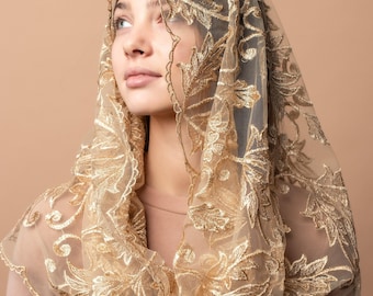 Infinity Gold Mass veil, Infinity veil Mantilla, Faith Head Coverings Holy, Chapel Veils