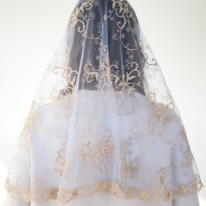 Long Gold Chapel veil, latin mass veil, veil for church, catholic mass veil, cathedral veil lace image 6