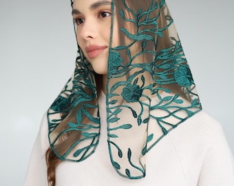 Green Faith Head Coverings Holy, Chapel Veils, Green veil Mantilla