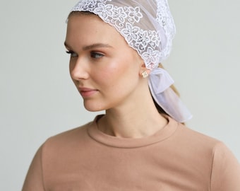 White Floral Lace Headband, Bridal Headband with Flowers, Wedding Hair Accessory