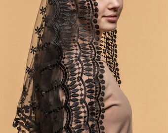 Black Long Mass Veil, veil Mantilla, Faith Head Coverings Holy
