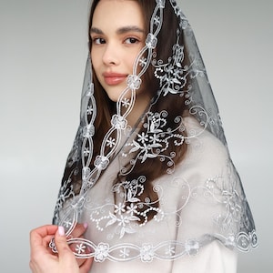 Faith Head Coverings Holy, Chapel Veils, Grey Mass veil, Long veil Mantilla