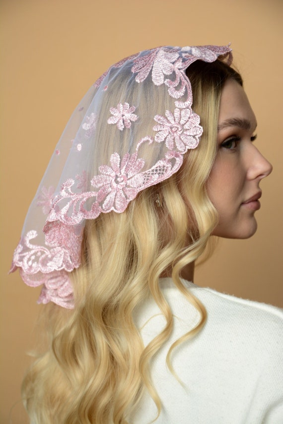 Pink Short Veil , Catholic Head Covering Veil for Church, Catholic