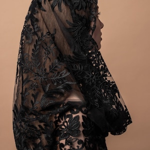Black lace mantilla, church veil cap, lace head covering veil, Trinity Veil , Catholic Veil ,Church Veil ,Mass Veil image 6
