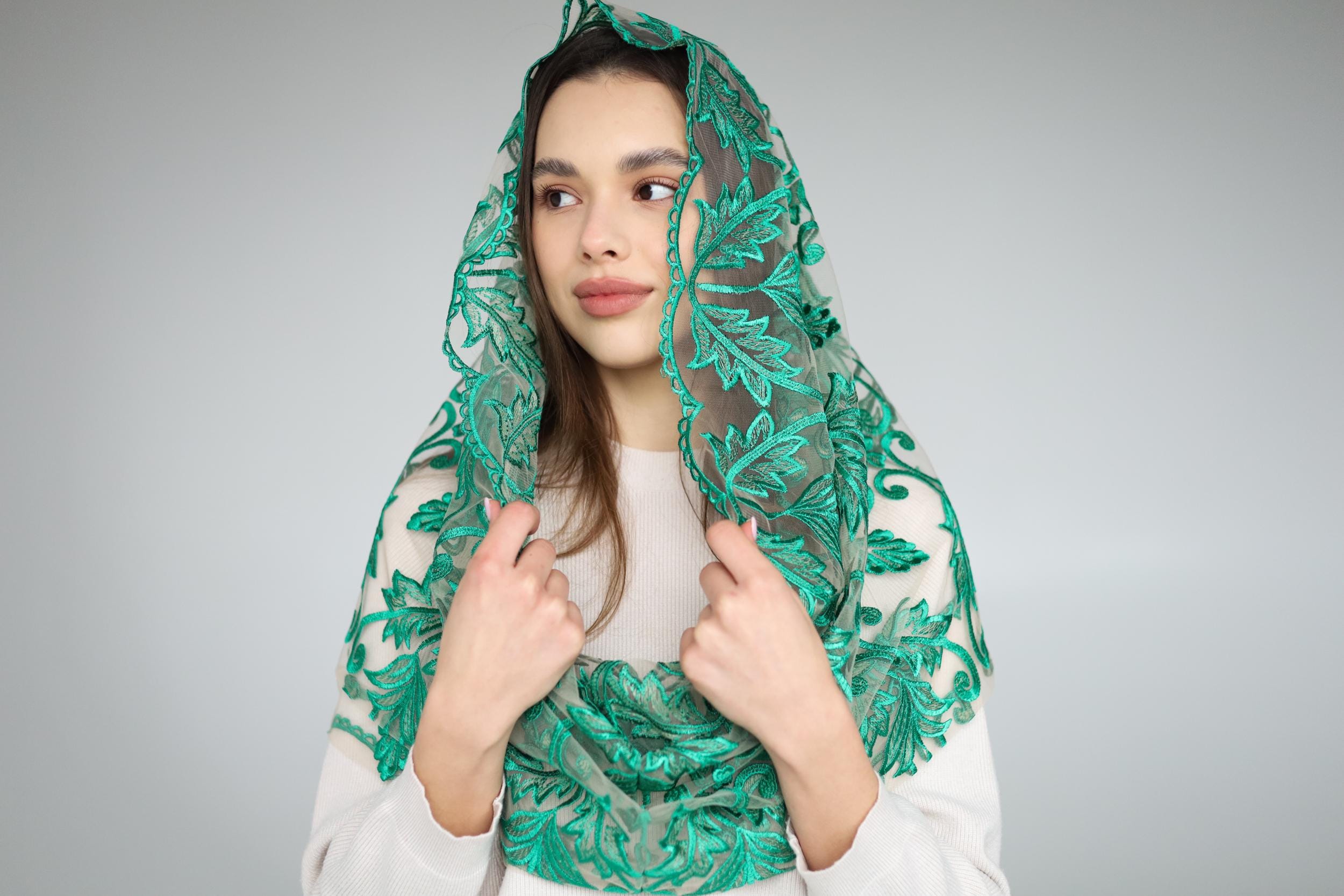 Infinity Green veil, Infinity veil Mantilla, Faith Head Coverings Holy, Chapel Veils