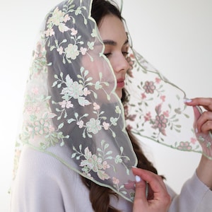 Green Mass veil, long veil Mantilla, Faith Head Coverings Holy, Chapel Veils