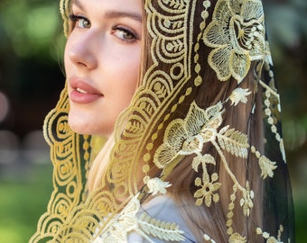 Faith Head Coverings Holy, Chapel Veils, Yellow Mass veil, Long veil Mantilla