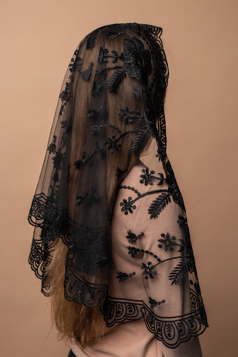 Our Lady of Guadalupe Veil Catholic Chapel Veil Long Black Etsy