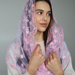 Pink Infinity Veil, Limited Collection, Pink Veil  for church, Ivory Catholic Veil, Chapel Veils