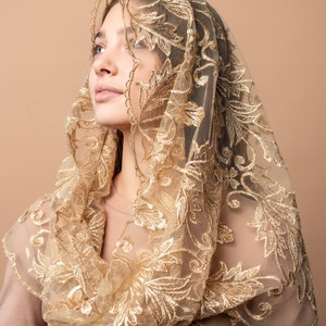 Infinity Gold Mass veil, Infinity veil Mantilla, Faith Head Coverings Holy, Chapel Veils Bild 9