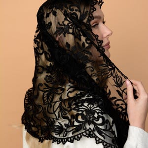Black lace mantilla, church veil cap, lace head covering veil, Trinity Veil , Catholic Veil ,Church Veil ,Mass Veil image 9