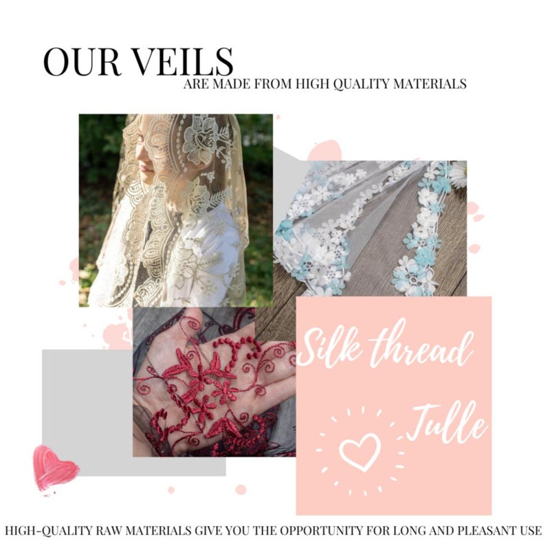 Latin Mass long lace veil 016 Classic Catholic veil with floral lace Round black chapel mantilla