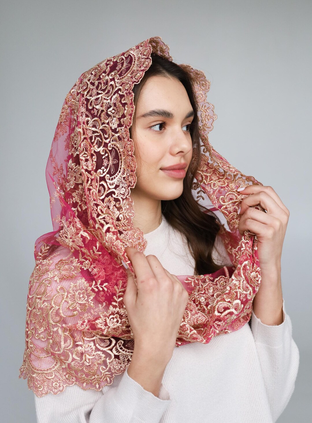 Pink Infinity Veil, Gold Infinity Catholic Veil, Latin Mass Mantilla - Etsy
