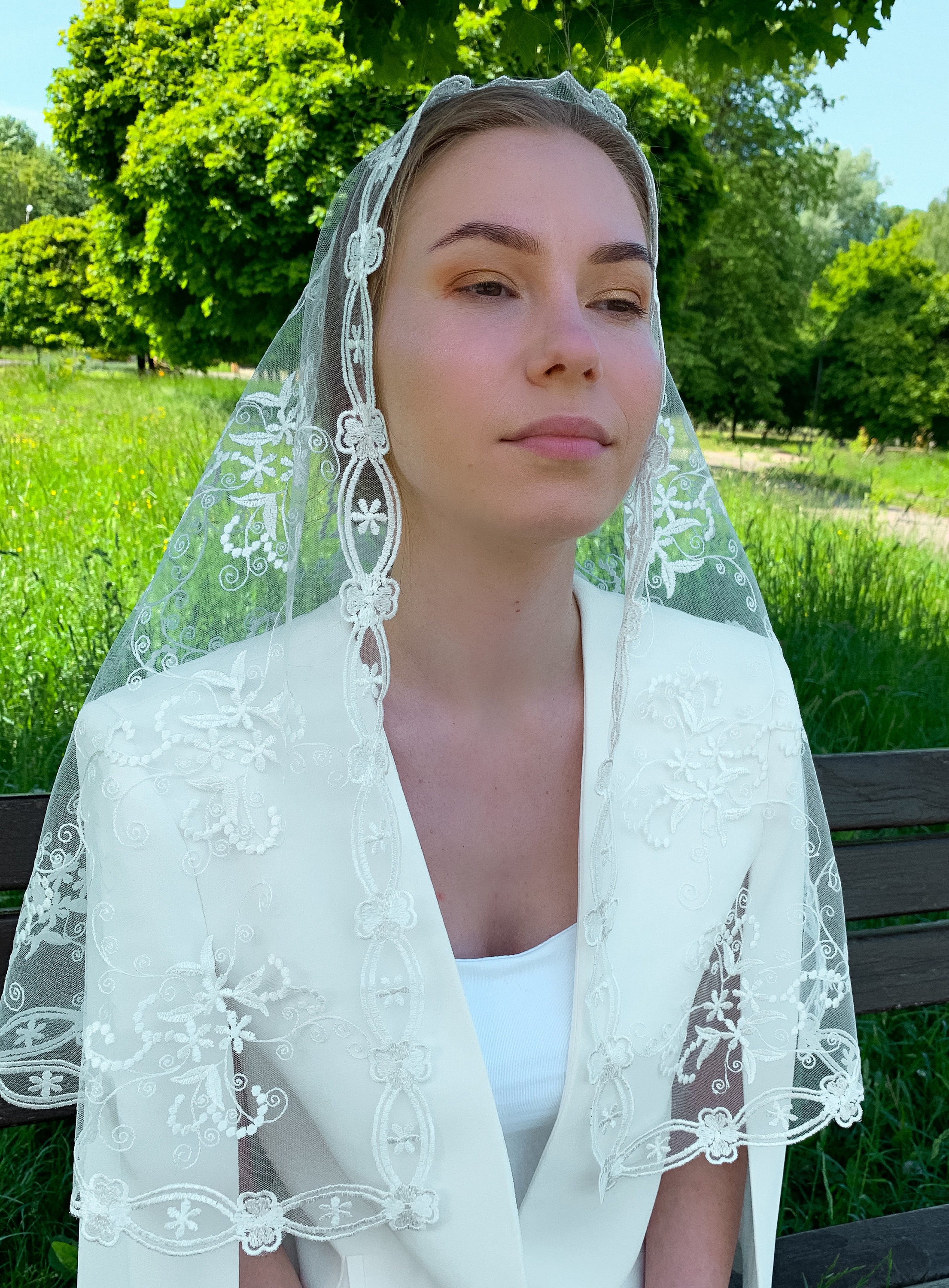 Wedding chapel veil white chapel veil church headcovering | Etsy