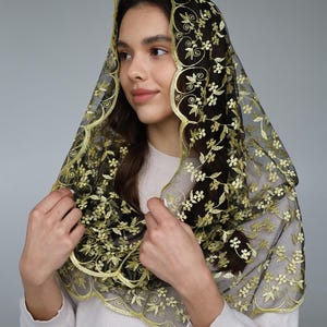 Yellow Traditional Catholic Mantilla , yellow Lace scarf, white church veil