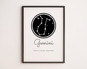 Impression du signe du zodiaque constellation des Gémeaux, art mural astrologique, astrologie imprimable, téléchargement immédiat