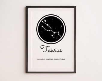 Taurus Constellation Zodiac Sign Print, Astrological Wall Art, Astrology Printable, Instant Download