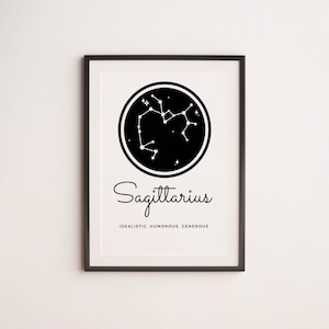 Sagittarius Constellation Zodiac Sign Print, Astrological Wall Art, Astrology Printable, Instant Download