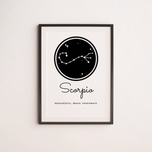 Scorpio Constellation Zodiac Sign Print, Astrological Wall Art, Astrology Printable, Instant Download