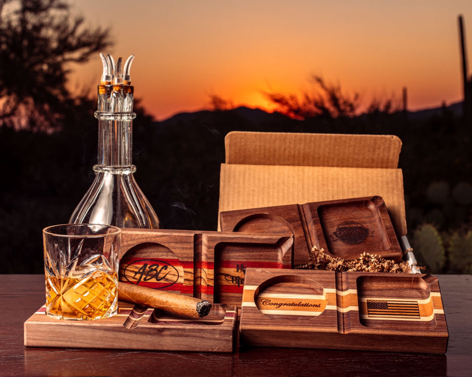 Whiskey and Cigar Pairing Tray Ashtray and Drink Holder Etsy