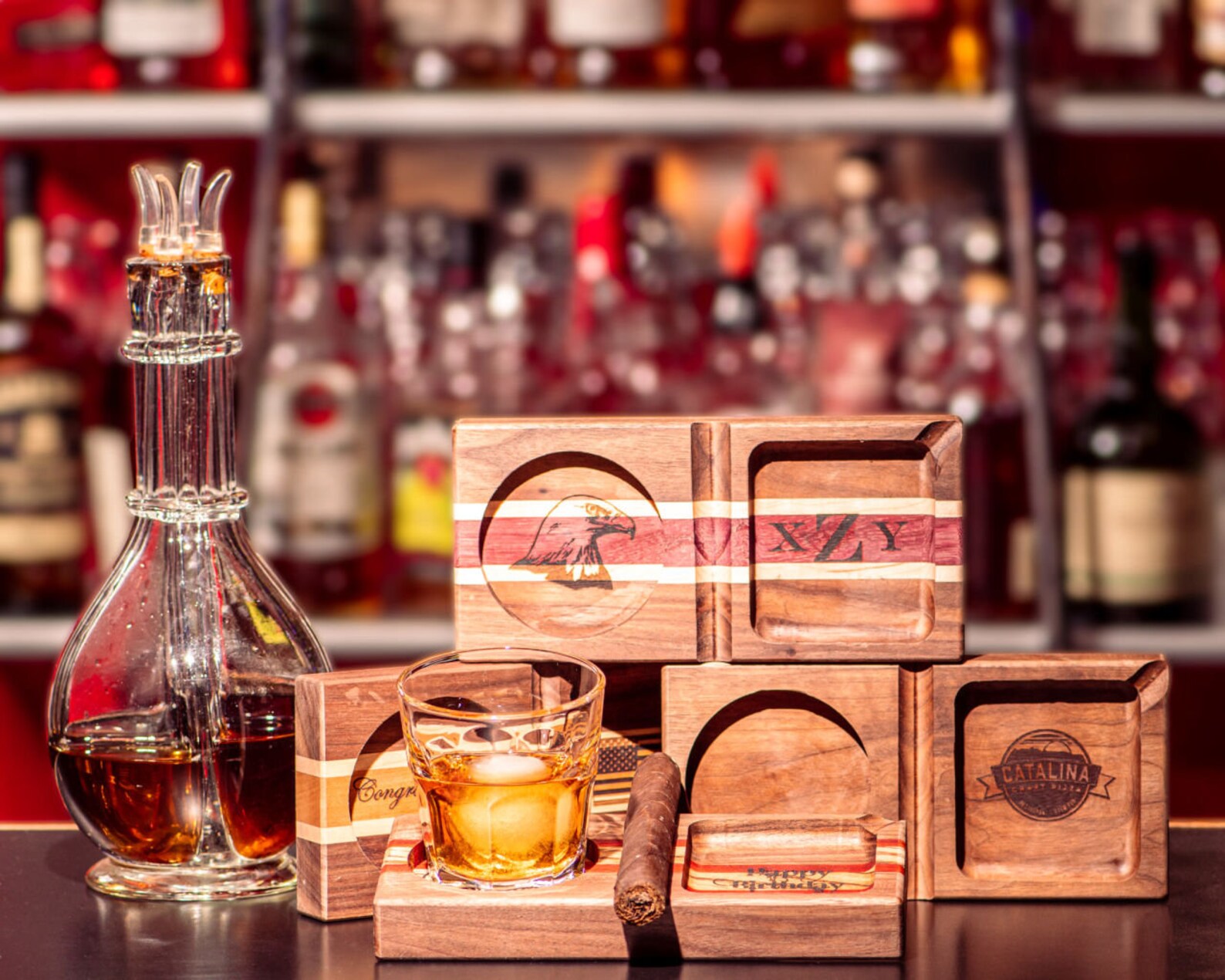 Whiskey and Cigar Accessory Pairing Tray© Ashtray and Etsy