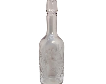 Vintage Decanter Whiskey Amethyst Bottle Etched Floral Design