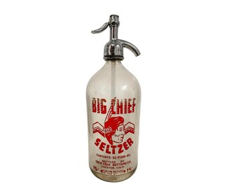 Vintage Big Chief Seltzer 32oz Glass Bottle Coca Cola Bottling Co Stockton CA