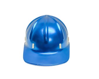 Vintage Blue Aluminum Work Hard Hat Helmet with Liner Size 6.5-8