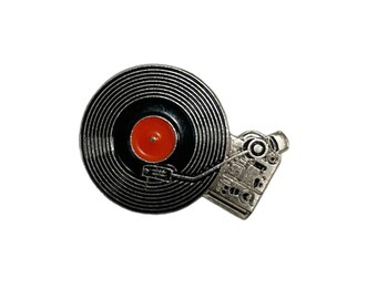 Vintage Record Player DJ Metal Enamel Lapel Pin Retro Turntable