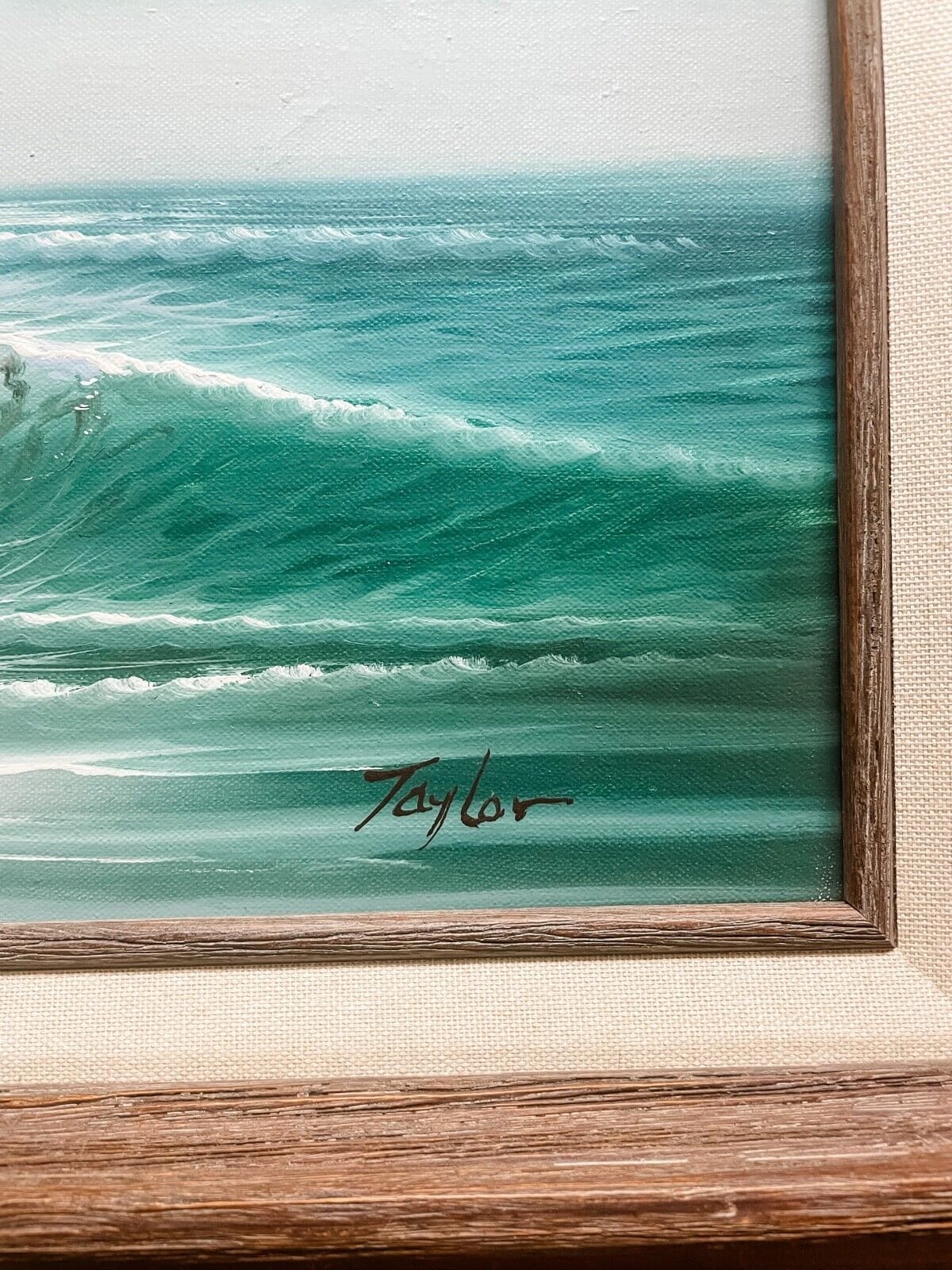 Vintage Taylor Seascape Oil Painting Morning Waves - Framed 
