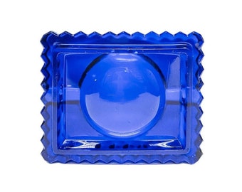 Vintage MCM Cobalt Blue Square Ashtray 2 Slots