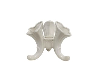 Vintage Mid‑Century Ivory Porcelain Flower Form Taper Candle Holder Made in Japan