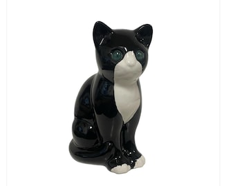 Vintage Elpa Alcobaça Portugal Ceramic Tuxedo Cat Figurine Black & White Cat Statue Portuguese Pottery
