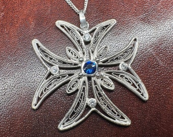 Filigree Cross Sterling Silver/Gold Handmade - with 26” Chain (925) - Ancient Wire Work Jewellery