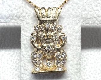 Bes Pendant 10k Solid Yellow Gold with Natural Diamonds/Sterling Silver - Ancient Egypt Jewelry with 18” inch necklace