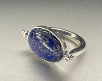 Heart Scarab Lapis Swivel Ring - Sterling Silver - Ancient Egypt