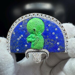 Sekhmet Sterling Silver Brooch - Lapis Lazuli and Cubic Zirconia - Ancient Egyptian Revival Replica image 7