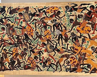 War Scene of Tutankhamun - Ancient Egyptian Papyrus Art with Watercolours