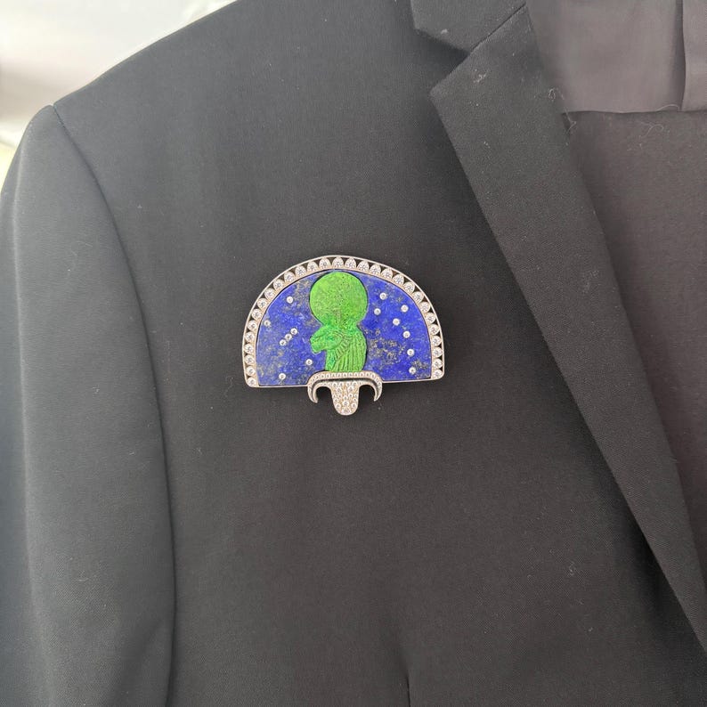 Sekhmet Sterling Silver Brooch - Lapis Lazuli and Cubic Zirconia - Ancient Egyptian Revival Replica image 9