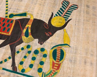 Apis Bull (Hathor) and Wadjet Cobra (protection) on papyrus paper