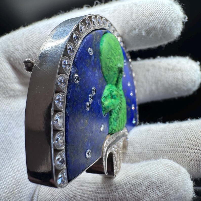 Sekhmet Sterling Silver Brooch - Lapis Lazuli and Cubic Zirconia - Ancient Egyptian Revival Replica image 3
